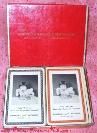 Image for Bonnelle's Famous Restaurant Belleville, Illinois Vintage ca 1930s-1950s Advertising Playing Cards Double Decks Boxed Set <b><span style='color:red'> *****FIRST CLASS SHIPPING INCLUDED – DOMESTIC ORDERS ONLY!***** </span></b><span style='color:purple'>